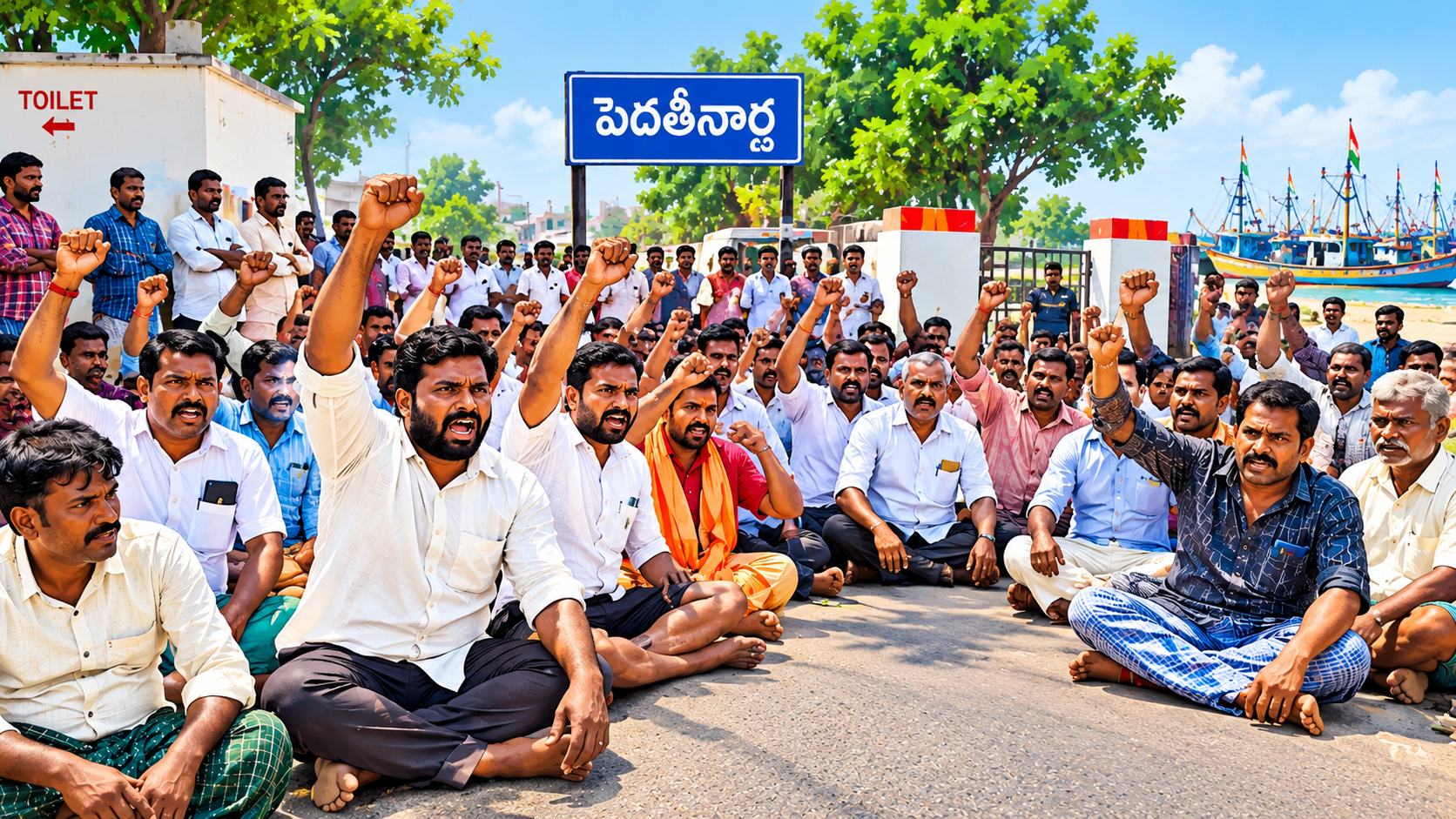 మత్స్యకార సొసైటీ ఎన్నిక వాయిదాపై పెదతీనార్లలో మత్స్యకారుల ఆందోళన