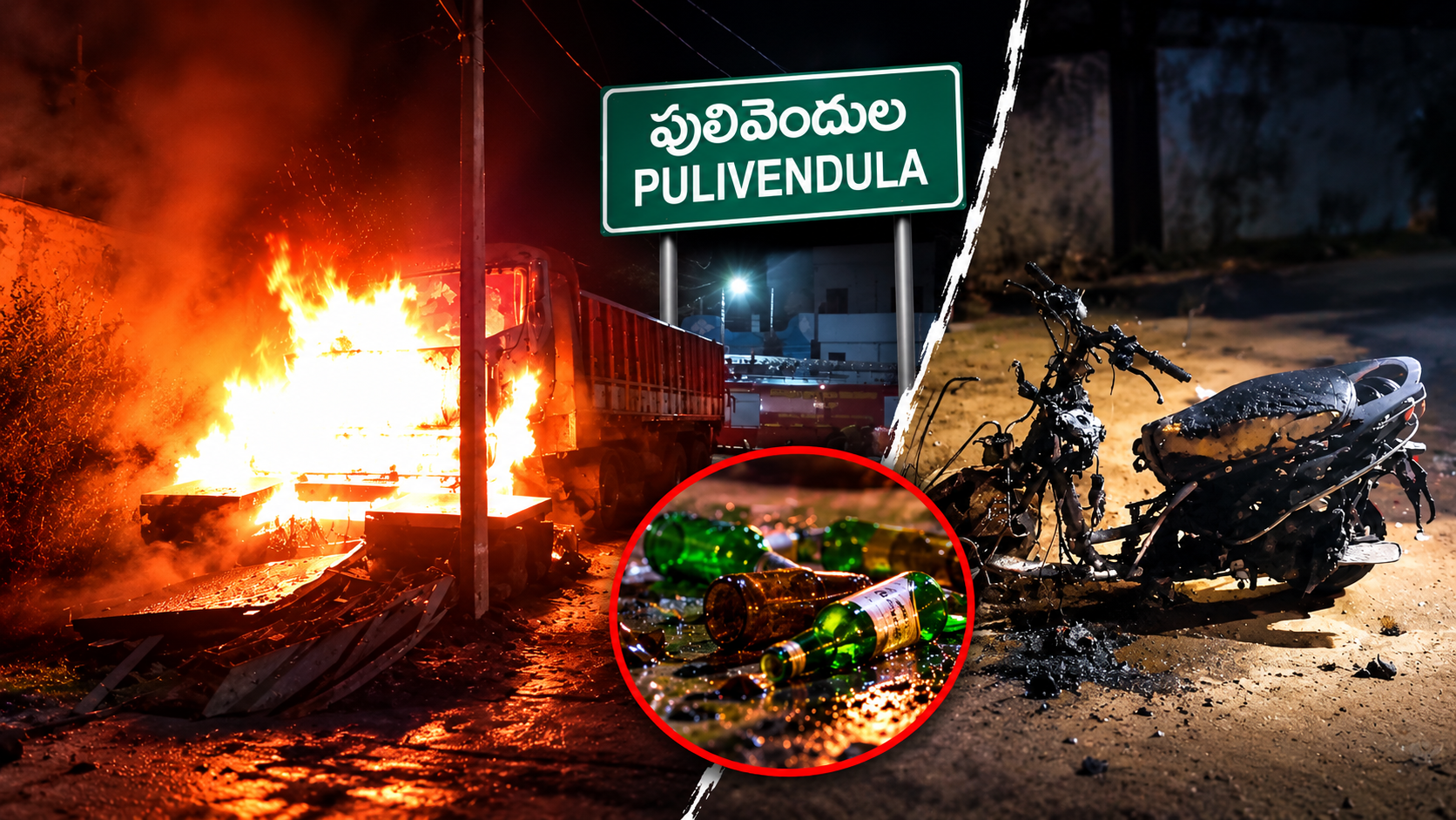 పులివెందులలో దాడులు – అగ్నికి ఆహుతైన లారీ, దగ్ధమైన స్కూటీ
