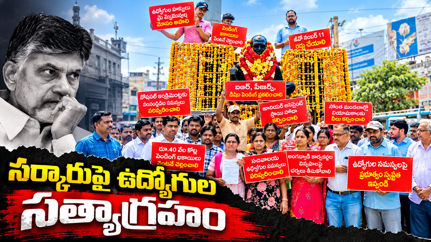 సర్కారుపై ఉద్యోగుల సత్యాగ్రహం సందర్భంగా నిరసన వ్యక్తం చేస్తున్న ప్రభుత్వ ఉద్యోగులు