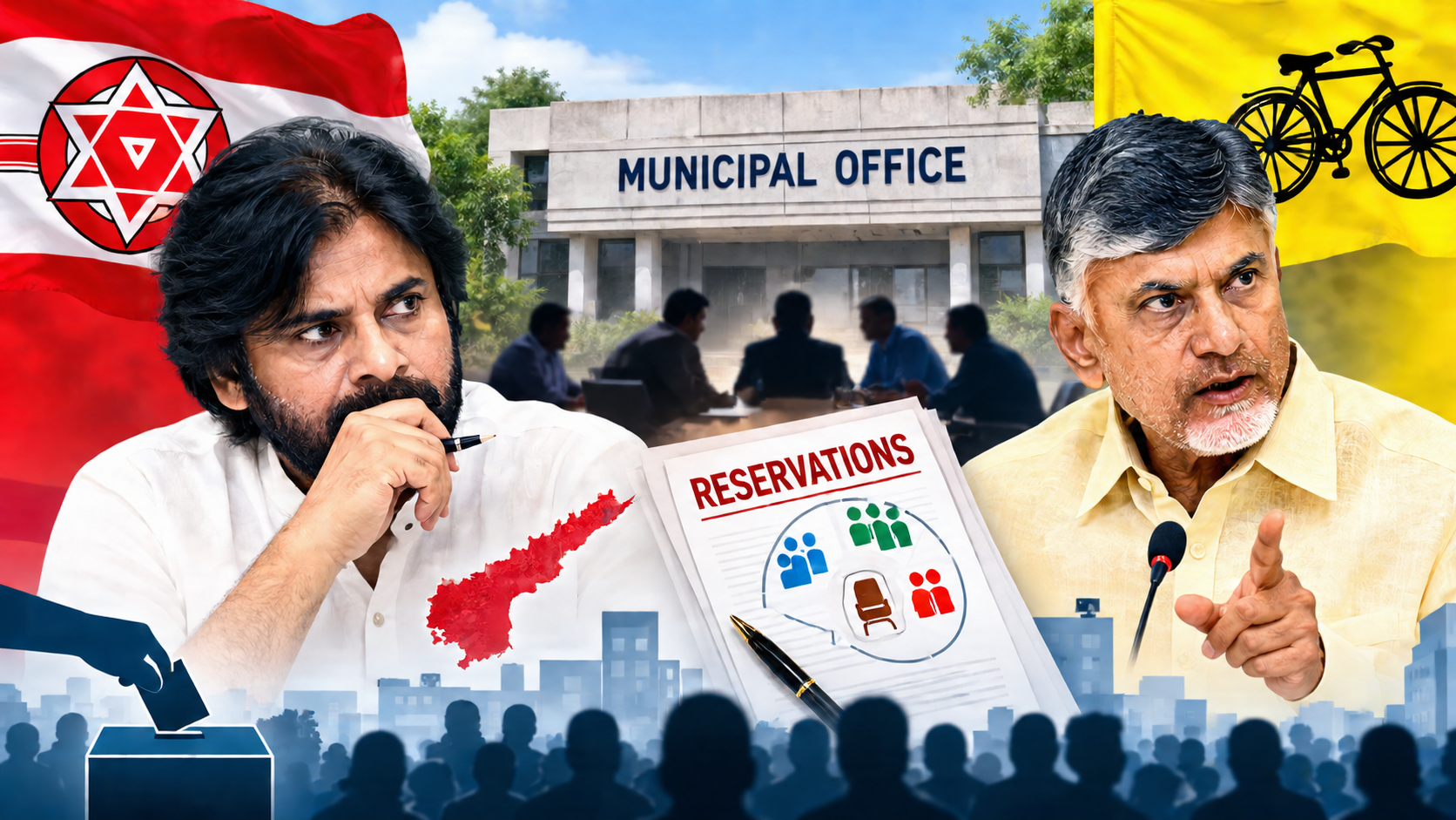 టీడీపీ జనసేన మున్సిపల్ ఎన్నికల రిజర్వేషన్లు, సీట్ల పంపకాలపై రాజకీయ పరిణామాలు