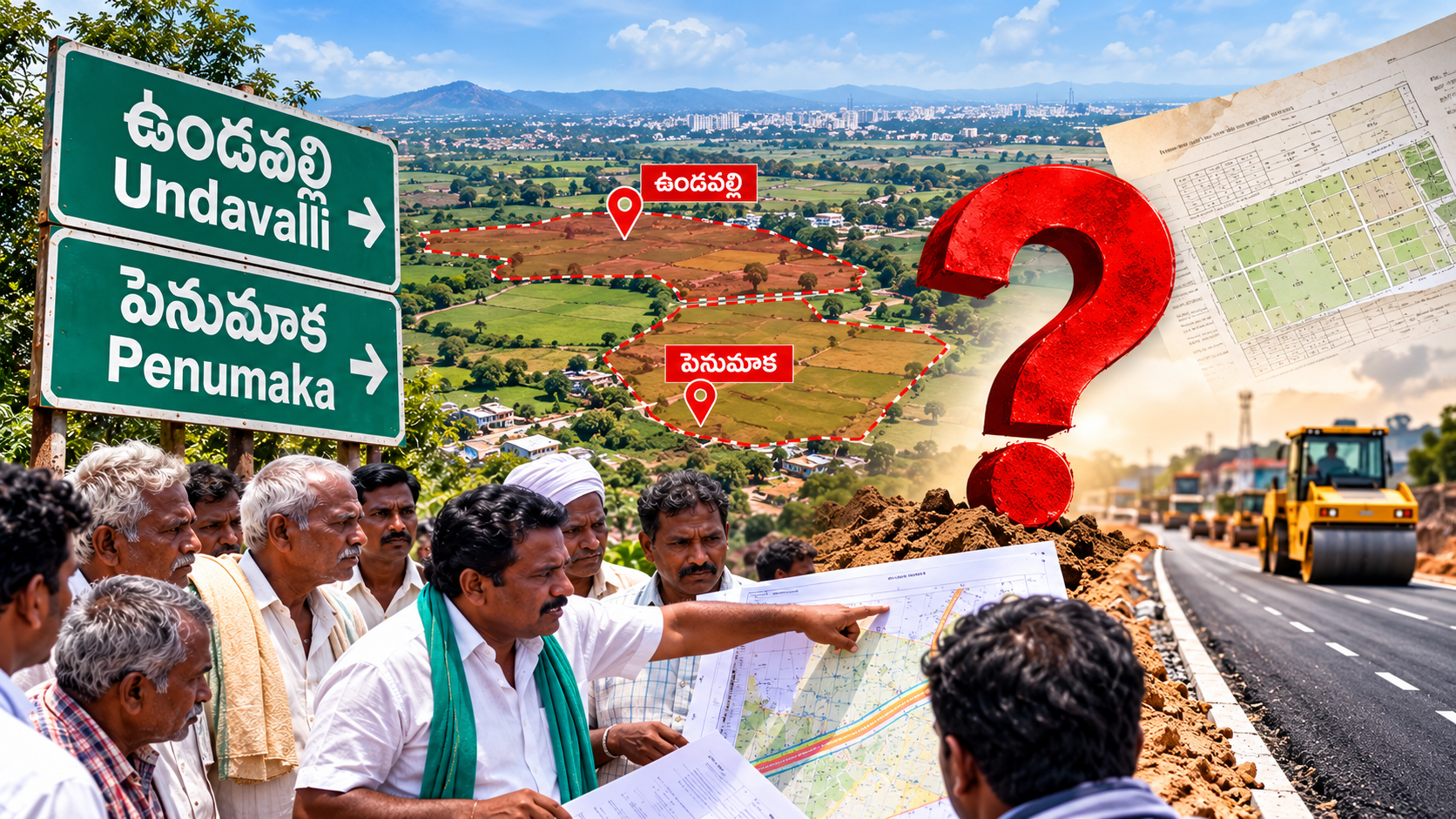 ఉండవల్లి భూసేకరణపై రైతుల ఆందోళన – రోడ్డు నిర్మాణం కోసం భూముల సేకరణ